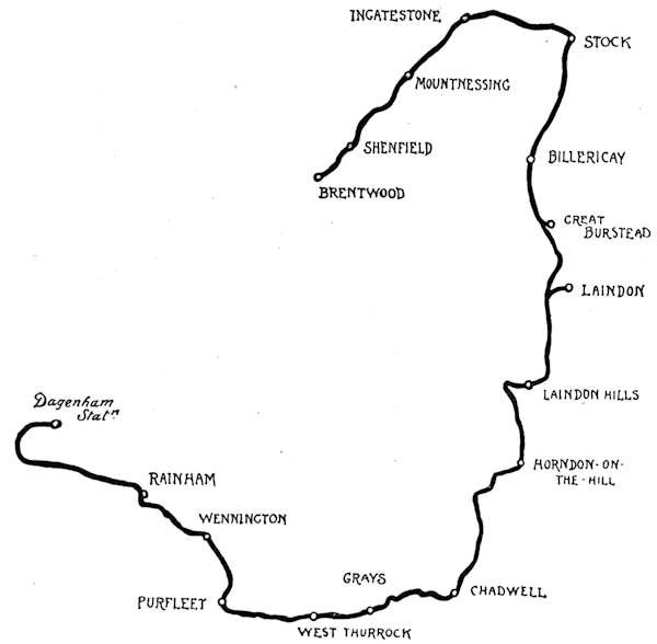 Map—BRENTWOOD to Dagenham Statn.