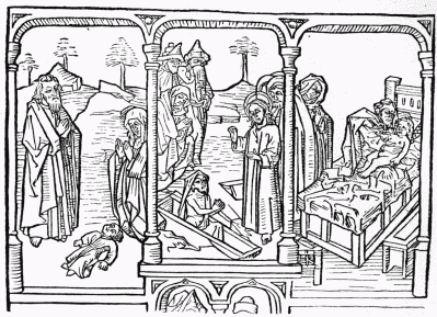Elijah Raiseth the Widow's Son (1 K, xvii.). The Raising
of Lazarus (Jno, xi.). Elisha Raiseth the Widow's Son (2 K. iv.).
FIG. 5.—From the original in the possession of Professor Norton, of
Cambridge.
