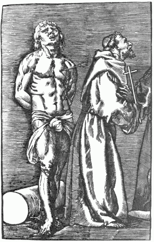 FIG. 57.—St. Sebastian and St. Francis. Portion of a
print by Andreani after Titian.