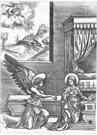 FIG. 58.—The Annunciation. From a print by Francesco da
Nanto.