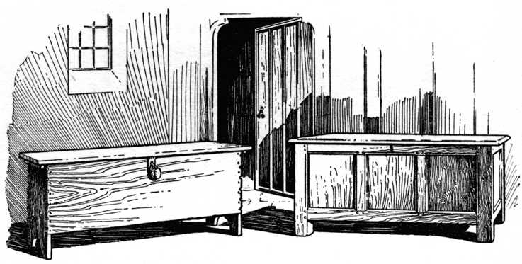 Old Oak Chests, showing the Method of Structure
which forms the origin of most of our English Furniture.
(From The Woodworker, January, 1927.)