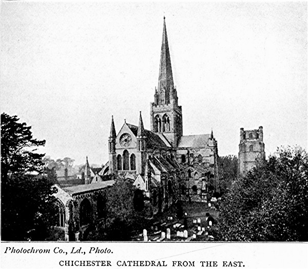 CHICHESTER CATHEDRAL FROM THE EAST. Photochrome Co., Ltd., Photo.