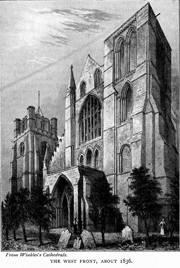 THE WEST FRONT, ABOUT 1836. from Winkles's Cathedrals.