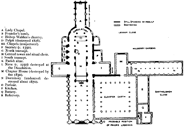 PLAN, PARTLY CONJECTURAL, OF THE MONASTIC BUILDINGS AT THE DISSOLUTION