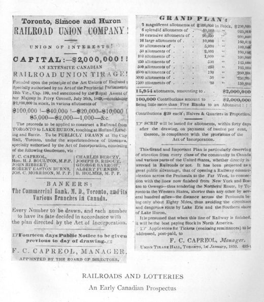 Railroads and Lotteries.  An Early Canadian Prospectus