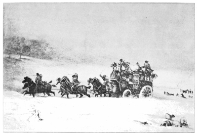 Image unavailable: THE GREAT SNOWSTORM OF 1836; THE EXETER 'TELEGRAPH,'
ASSISTED BY POST-HORSES, DRIVING THROUGH THE SNOW-DRIFTS AT AMESBURY
(AFTER JAMES POLLARD).