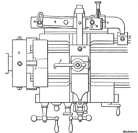 Lathe with Taper Attachment arranged for Boring Taper Hole in Engine Piston