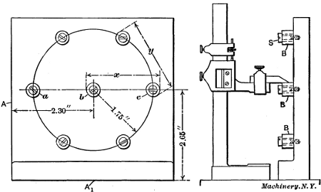 Jig Plate with Buttons attached, ready for Boring