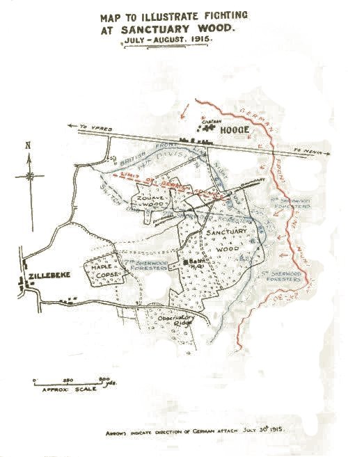 Map To Illustrate Fighting At Sanctuary Wood. July-august. 1915.