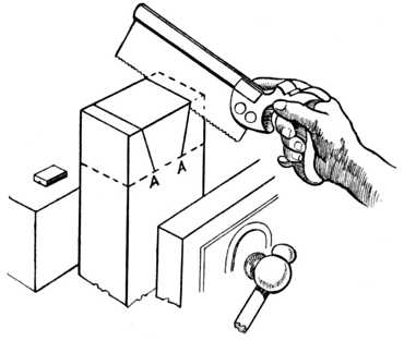 Fig. 308.—Sawing the Dovetails.