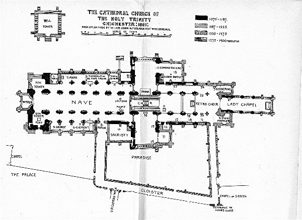 THE CATHEDRAL CHURCH OF THE HOLY TRINITY CHICHESTER:
1901: FROM A PLAN MADE BY THE LATE JOSEPH BUTLER ARCHITECT TO THE
CATHEDRAL