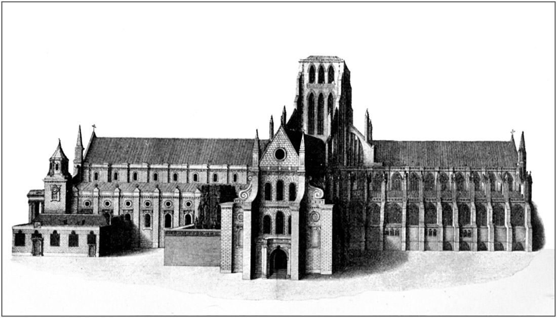 South View of Old St. Paul's in 1658.