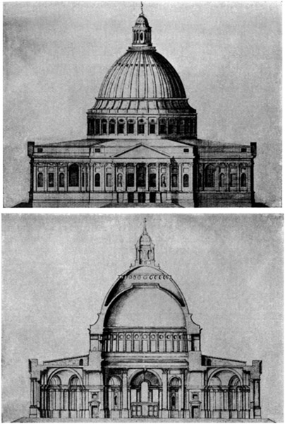 Elevation and Section of Wren's Rejected Design for St. Paul's.
