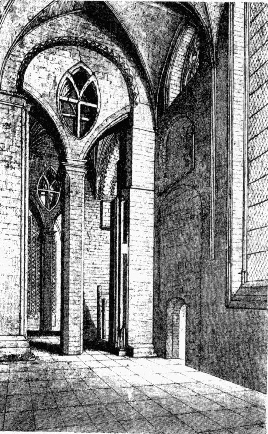 Illustration: NORTH ARCH OF CENTRAL TOWER, SHOWING MASONRY ERECTED ABOUT 1320.