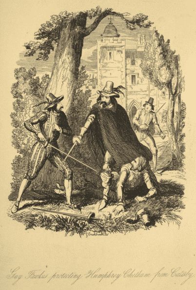 Guy Fawkes protecting Humphrey Chetham from Catesby.