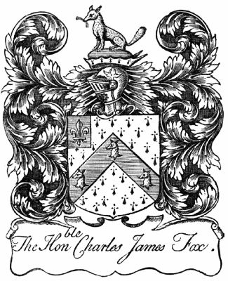 Fox's bookplate: Fox above a helmet above a shield