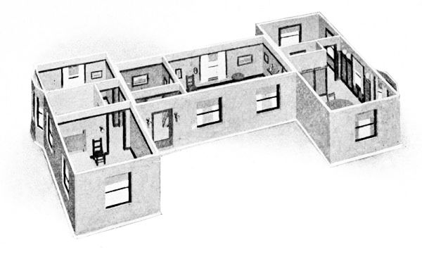 How the Three
Stories are Arranged Side by Side to form a Six-room Apartment.