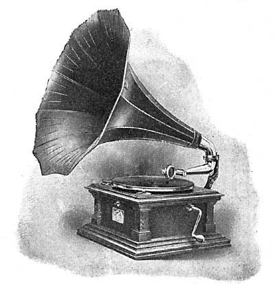 FIG. 196.—A phonograph. In this machine the cylinder
is replaced by a revolving disk.