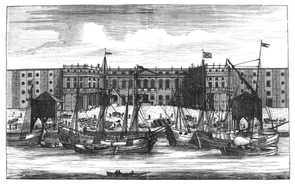 VESSELS UNLOADING AT THE CUSTOMS HOUSE, AT THE BEGINNING OF THE EIGHTEENTH CENTURY.